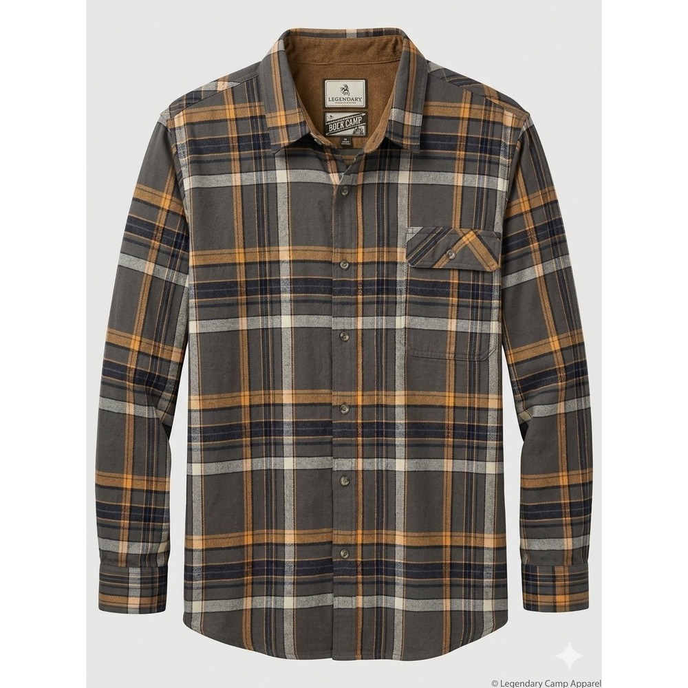 Legendary‎ Whitetails Buck Camp Flannel Plaid Shirt 3XT Gray Orange Navy